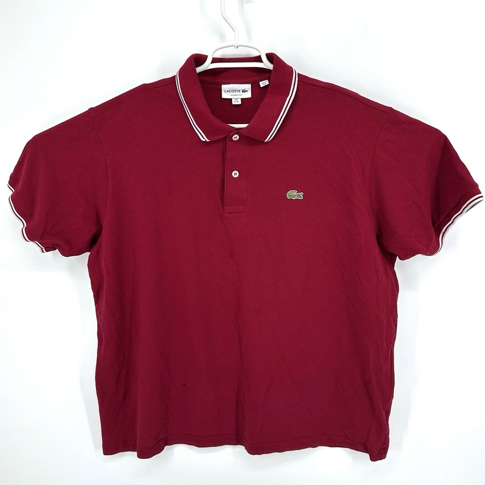 Lacoste Chemise Classic Fit Mens Polo Shirt Short Sleeve Dark Red Size 8 / 3XL